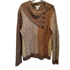 Coldwater Creek Plus Sz 1X Brown Mixed Media Textured Sweater Fold Down Collar